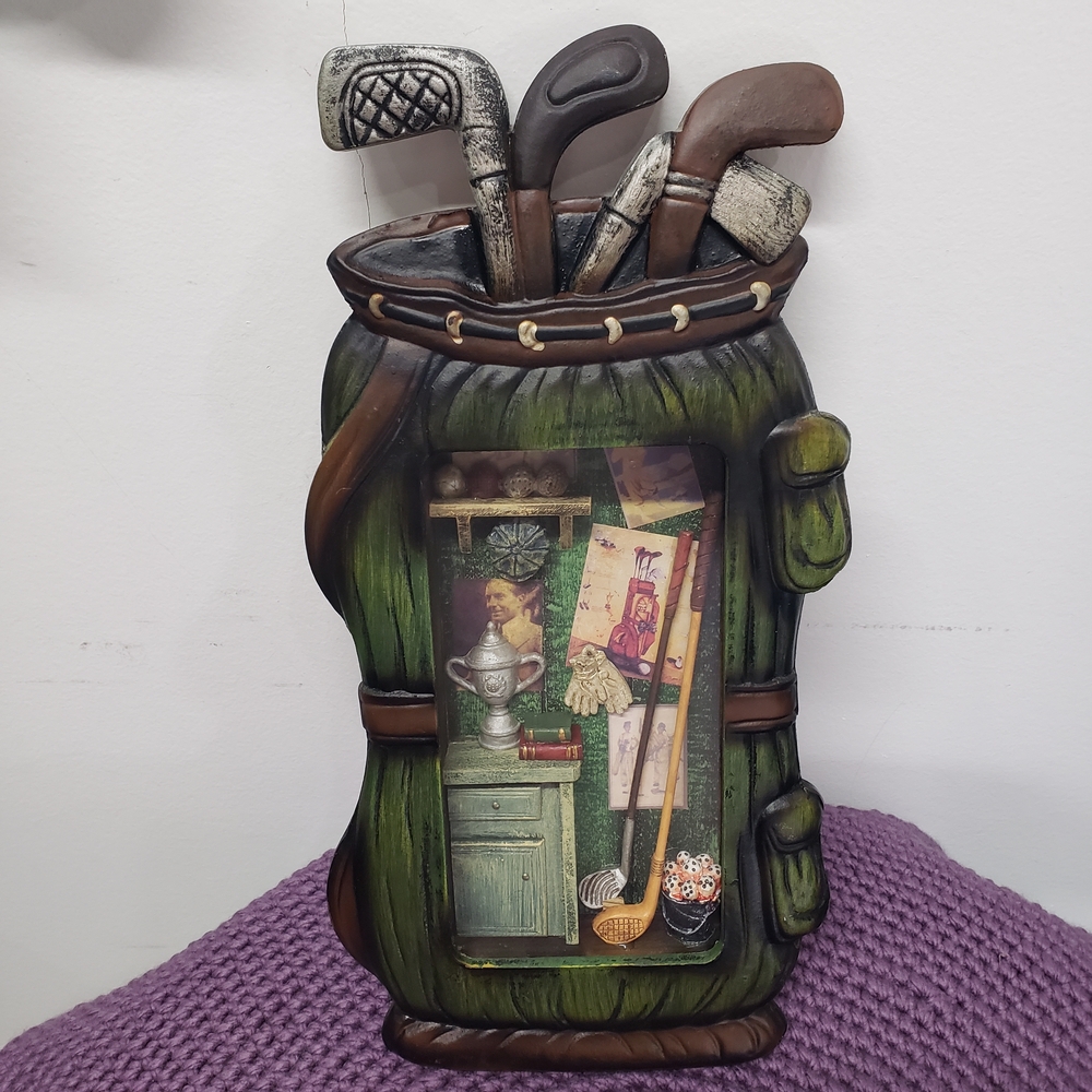 Vintage Decorative Shadow Box Frame Golf Bag Wall Art 3D Rustic Decor Man Cave